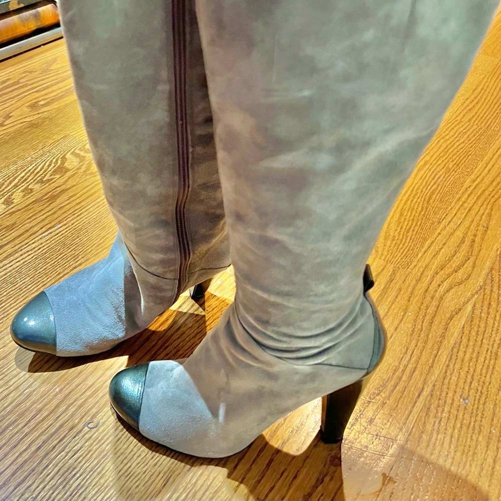 Nine West grey suede and patent knew high boot